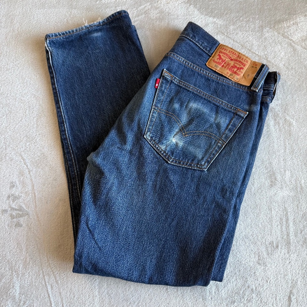 Levis 501 Original Straight Fit Mens Denim Jeans Sz 33x30 Meas 33x29 Blue Faded